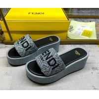 Grade Quality Fendi Sunshine Wedge Slide Sandals in Denim Grey 604192