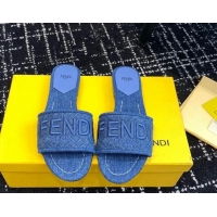 Durable Fendi Signature Flat Slide Sandals in Quilted Denim Dark Blue 604200