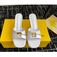 Big Discount Fendi FFold medium-heeled slide sandals 6cm in Calfskin White 604205