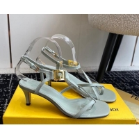 Top Grade Fendi FFold medium-heeled sandals 6cm in Calfskin Leather Grey 604206