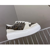 Grade Quality Fendi Match Platform Sneakers 5cm in Brown FF jacquard and White suede 7230095