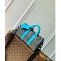 Promotional Louis Vuitton Keepall Bandouliere 25 Bag in Monogram Eclipse Reverse Canvas M11645 Turquoise Blue/Grey 2024