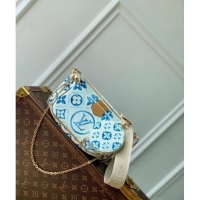 Luxurious Louis Vuitton Multi Pochette Accessoires Shoulder Bag in Monogram Tiles Canvas M25374 Lagoon Blue 2024