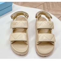 Best Price Prada Calf Leather Strap Flat Sandals Beige 327124