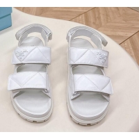 Low Price Prada Calf Leather Strap Flat Sandals White 327125