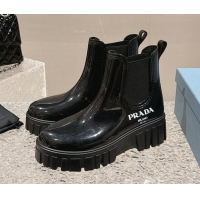 Pretty Style Prada Patent Rubber Rain Boots Black/White 327126