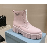 Top Grade Prada Patent Rubber Rain Boots with Zip Light Pink 327127