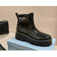 Modern Prada Patent Rubber Rain Boots with Zip Black 327128