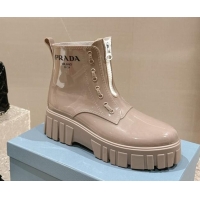 Best Product Prada Patent Rubber Rain Boots with Zip Khaki Grey 327129