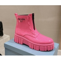 Unique Style Prada Patent Rubber Rain Boots with Zip Dark Pink 327131