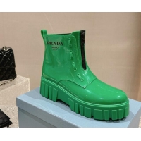 Most Popular Prada Patent Rubber Rain Boots with Zip Green 327133