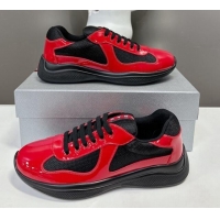 Luxurious Prada America's Cup Patent Rubber and Bike Fabric Sneakers Black2/Red 327136