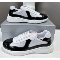 Buy Luxury Prada America's Cup Patent Rubber and Bike Fabric Sneakers Black/White 327138