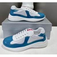 Unique Discount Prada America's Cup Patent Rubber and Bike Fabric Sneakers Blue/White 327139