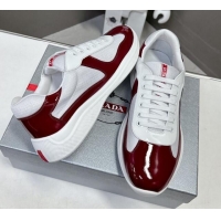 Good Looking Prada America's Cup Patent Rubber and Bike Fabric Sneakers Burgundy/White 327141