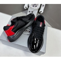 Stylish Prada America's Cup Patent Rubber and Bike Fabric Sneakers Black/Red 327149