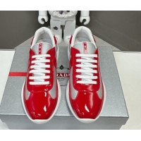 Charming Prada America's Cup Patent Rubber and Bike Fabric Sneakers Red/Grey 327148