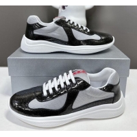 Good Quality Prada America's Cup Patent Rubber and Bike Fabric Sneakers with Dots Black 327150