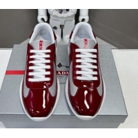 Sophisticated Prada America's Cup Patent Rubber and Bike Fabric Sneakers Burgundy/Grey 327151