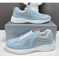 Good Looking Prada America's Cup Patent Rubber and Bike Fabric Sneakers Light Blue 327154