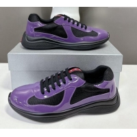 Best Product Prada America's Cup Patent Rubber and Bike Fabric Sneakers Purple/Black 327156