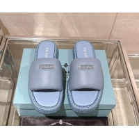 Pretty Style Prada Nappa Leather Platform Slide Sandals with Signature Light Blue 430005