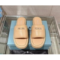 Classic Hot Prada Nappa Leather Platform Slide Sandals with Signature Beige 430006