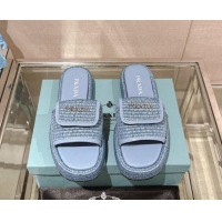 Purchase Prada Crochet Platform Slide Sandals with Foldover Blue 430008