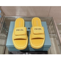 Best Grade Prada Crochet Platform Slide Sandals with Foldover Yellow 430009