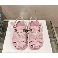 Luxury Prada Crochet Strap Flat Sandals Pink 430015