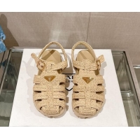 Fashion Prada Crochet Strap Flat Sandals Beige 430017