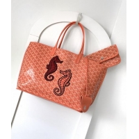 Super Quality Goyard Anjou Tote Bag with Seahorse Embroidered PM 020166M Coral 2024