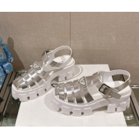 Buy Luxury Prada Monolith Rubber Platform Sandals 5.5cm Silver 430020