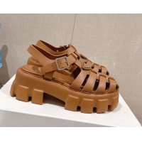 Popular Style Prada Monolith Rubber Platform Sandals 5.5cm Brown 430022