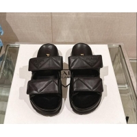 Best Product Prada Quilted Nappa Leather Strap Flat Slide Sandals Black 430037