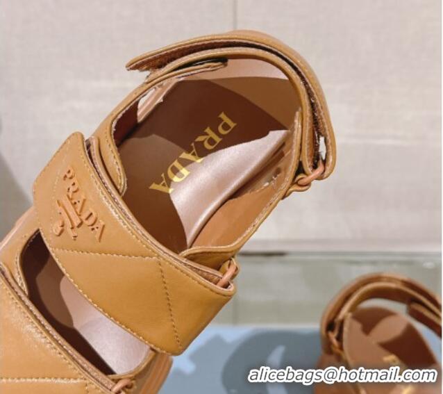 Pretty Style Prada Monolith Nappa Leather Platform Strap Sandals 5.5cm Brown 430044