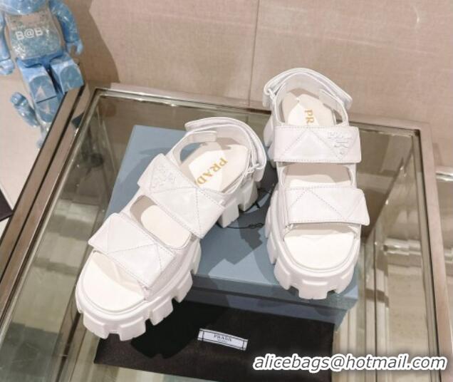 Good Looking Prada Monolith Nappa Leather Platform Strap Sandals 5.5cm White 430046