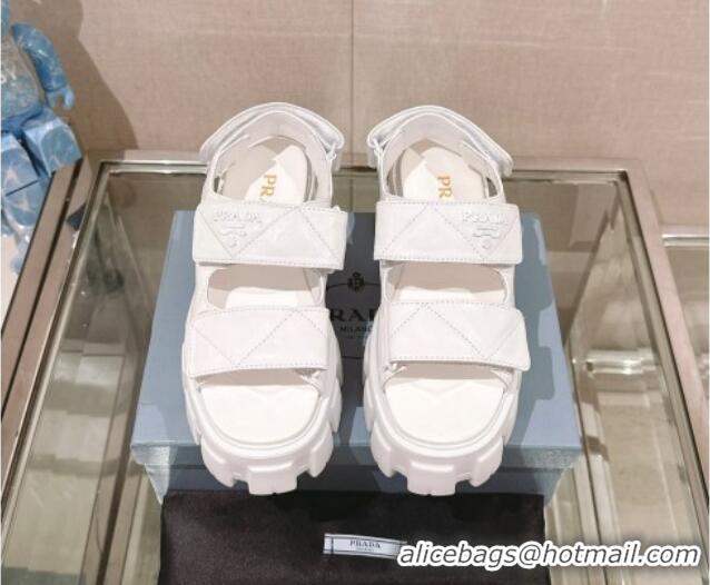 Good Looking Prada Monolith Nappa Leather Platform Strap Sandals 5.5cm White 430046