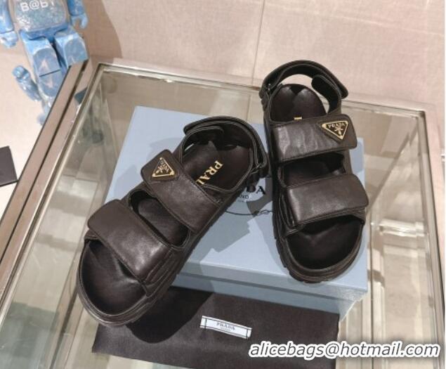 Grade Quality Prada Nappa Leather Strap Flat Sandals Black 430047