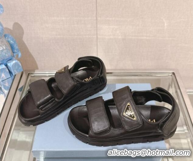 Grade Quality Prada Nappa Leather Strap Flat Sandals Black 430047