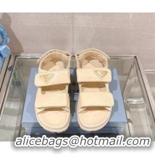 Good Quality Prada Nappa Leather Strap Flat Sandals Beige 430049