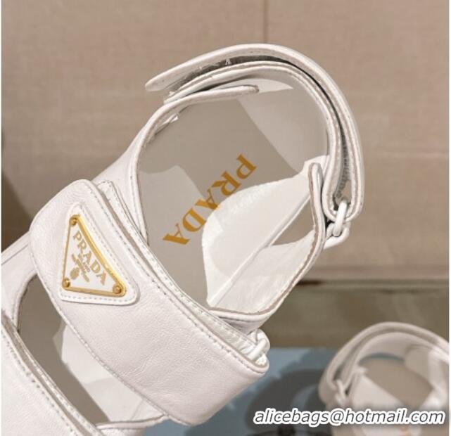 Popular Style Prada Nappa Leather Strap Flat Sandals White 430050