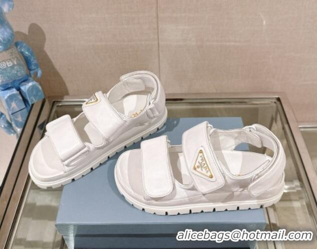 Popular Style Prada Nappa Leather Strap Flat Sandals White 430050