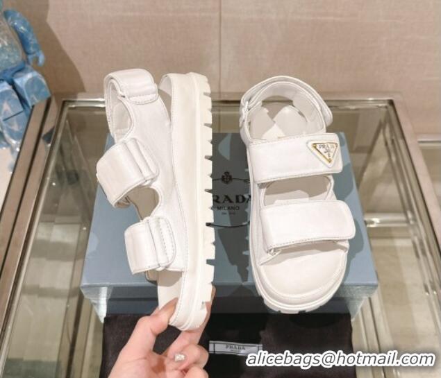 Popular Style Prada Nappa Leather Strap Flat Sandals White 430050