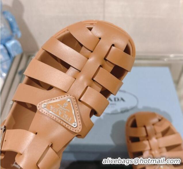 Best Grade Prada Rubber Strap Flat Sandals Brown 430051