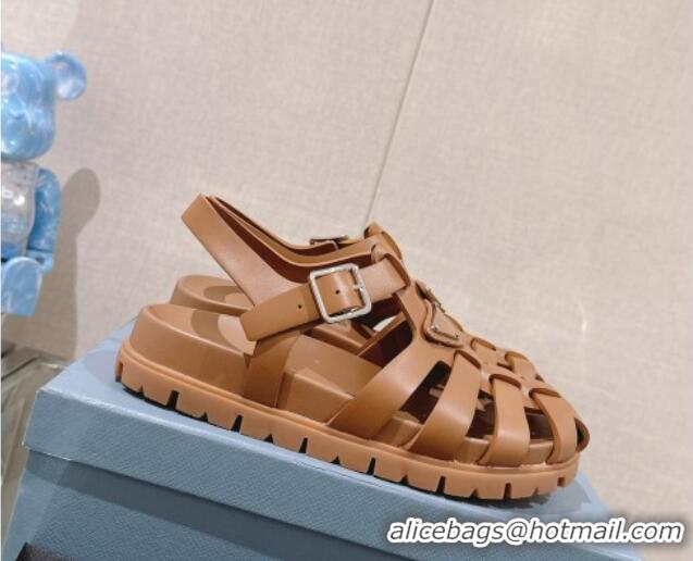 Best Grade Prada Rubber Strap Flat Sandals Brown 430051