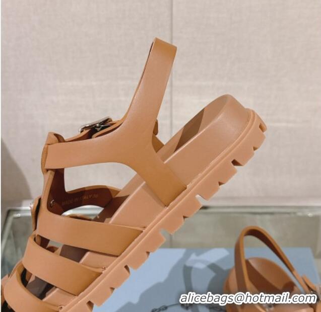 Best Grade Prada Rubber Strap Flat Sandals Brown 430051