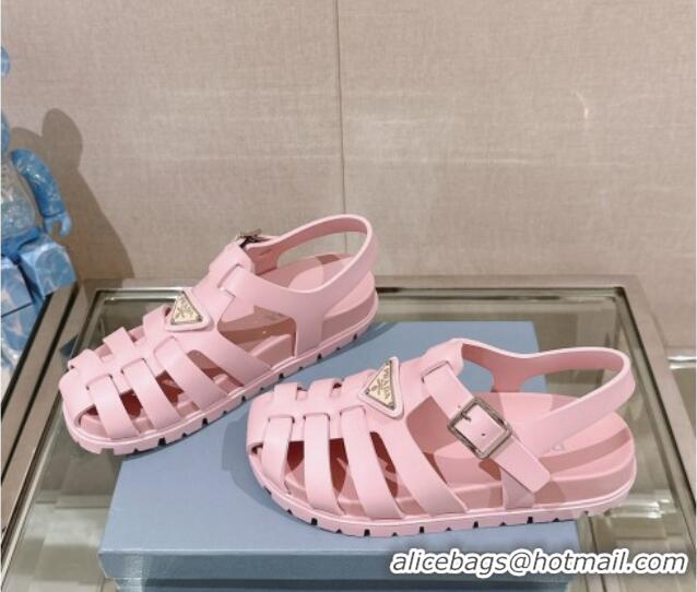 Good Product Prada Rubber Strap Flat Sandals Pink 430052