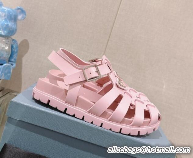 Good Product Prada Rubber Strap Flat Sandals Pink 430052