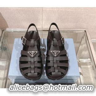 Purchase Prada Rubber Strap Flat Sandals Black 430053